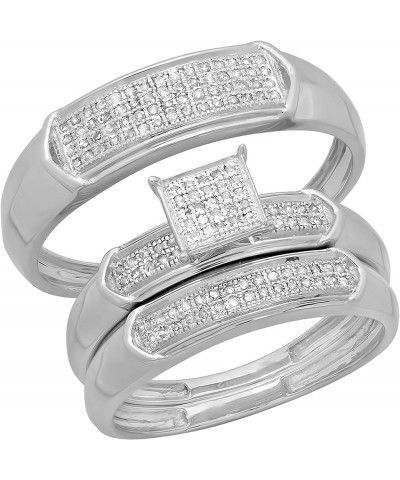 0.30 Carat (ctw) Round White Diamond Men & Women's Micro Pave Trio Bridal Wedding Set 1/3 CT, 14K White Gold womens size 4 & ...