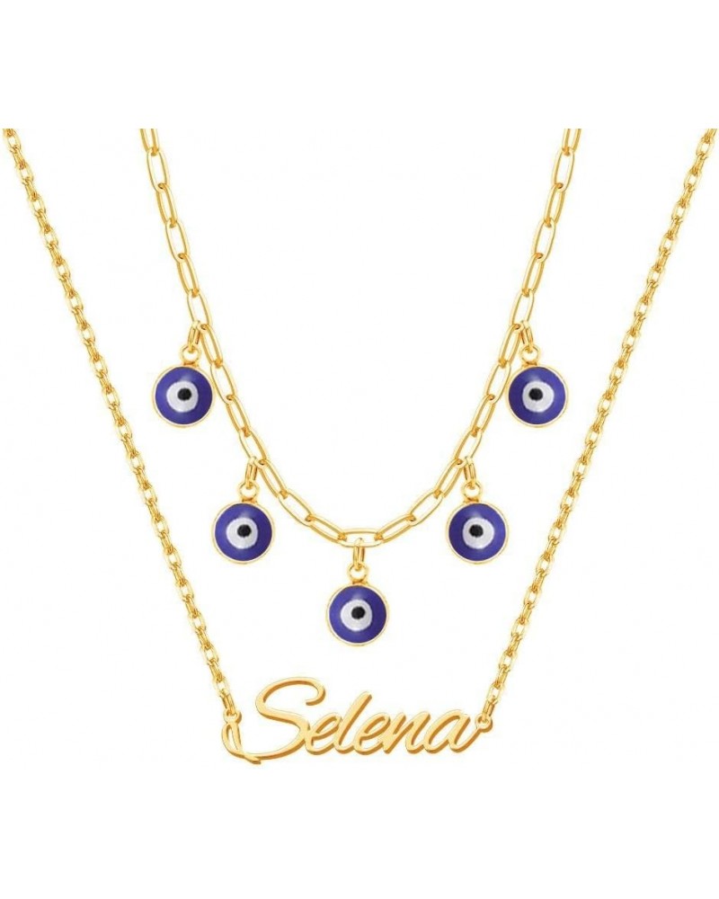 Evil Eye Necklaces for Women, 18K Gold Plated Custom Layered Name Necklace Turkish Protection Jewelry Gifts for Her Style 06 ...