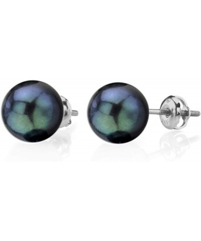 14K Gold Screwback Round Black Akoya Cultured Pearl Stud Earrings for Women White Gold 8.0-8.5mm $60.68 Earrings