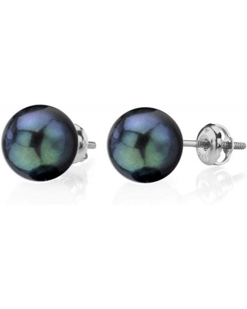 14K Gold Screwback Round Black Akoya Cultured Pearl Stud Earrings for Women White Gold 8.0-8.5mm $60.68 Earrings