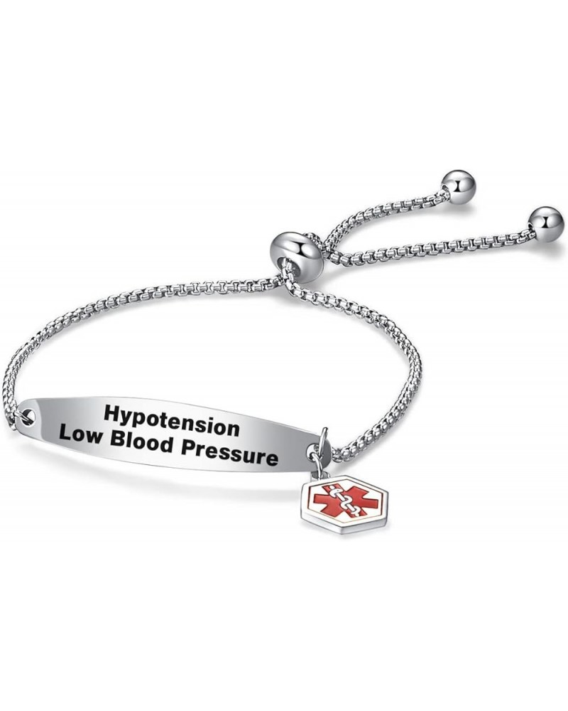 Red Medical Alert ID Bracelet for Women Men Emergency First Aid Engraved Adjustable Stainless Steel Chain Bracelets Hypotensi...