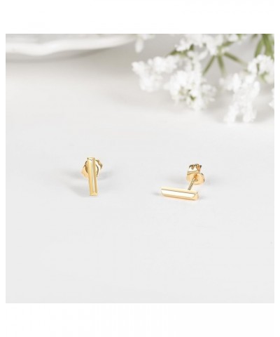 Gold Stud Earrings 14K Solid Stud Earrings Gold Jewelry Gifts for Women Girls Minimalism Lovers F-Bar $71.75 Earrings