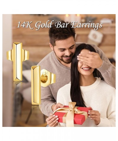 Gold Stud Earrings 14K Solid Stud Earrings Gold Jewelry Gifts for Women Girls Minimalism Lovers F-Bar $71.75 Earrings