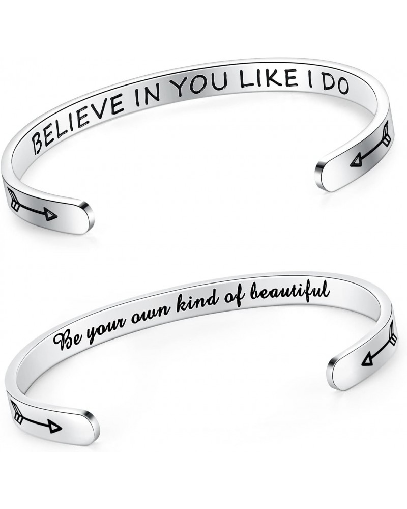 Set of 2 Bracelets for Women Teens Engraved Believe in You Like I Do and Be Your Own Kind of Beautiful $18.54 Bracelets