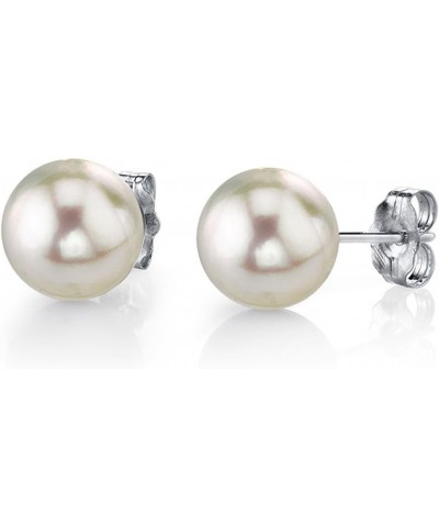 18K Gold AAA Quality Round White Akoya Cultured Pearl Stud Earrings for Women $64.02 Earrings