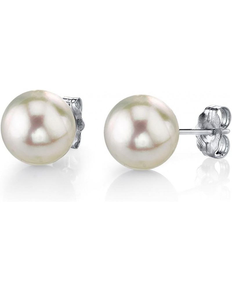 18K Gold AAA Quality Round White Akoya Cultured Pearl Stud Earrings for Women $64.02 Earrings