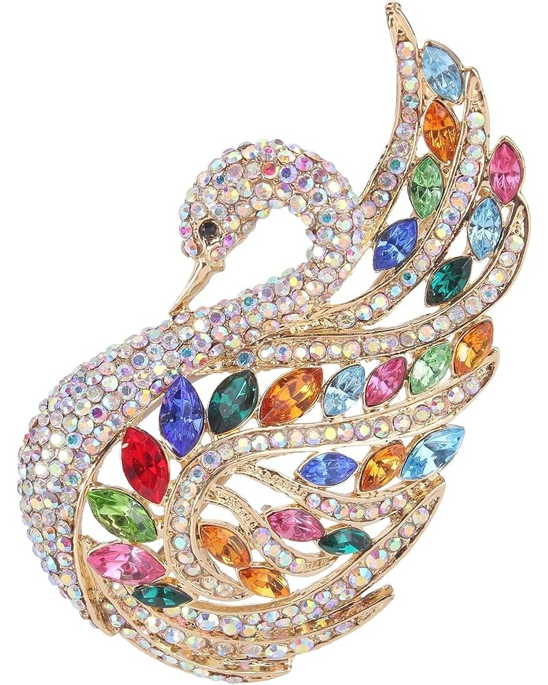 Women's Austrian Crystal Elegant Swan Bird Bridal Brooch Pin Multicolor Gold-Tone $14.81 Brooches & Pins