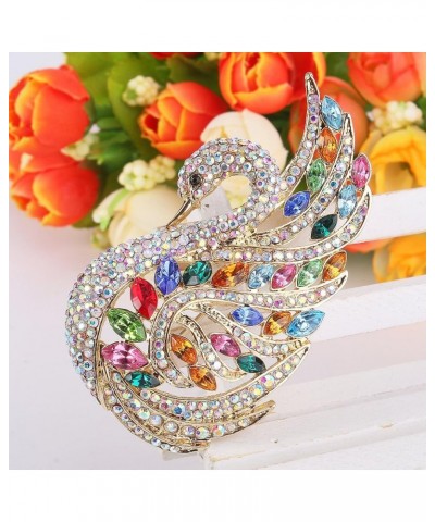 Women's Austrian Crystal Elegant Swan Bird Bridal Brooch Pin Multicolor Gold-Tone $14.81 Brooches & Pins