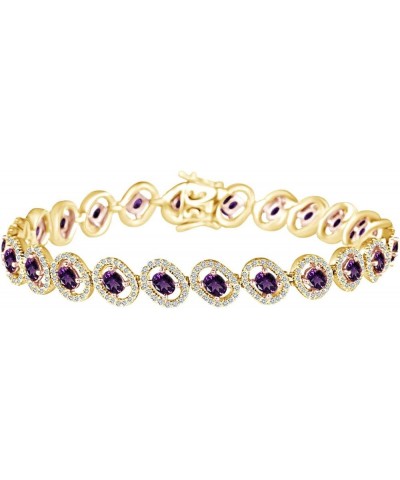 Simulated Birthstone & Sparkling White Cubic Zirconia Fashion Bracelet in 14k Yellow Gold Over Sterling Silver 8.5 Inches Ame...