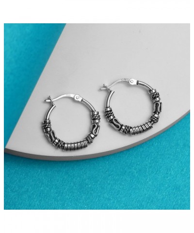 925 Sterling Silver Oxidized Balinese Hoops Earring Jewelry Small Antique Bali Beaded Hoop Earrings for Women Balinese Spiral...