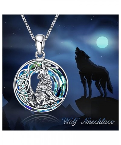 Wolf Jewelry [ Wolf Necklace/Urn Necklace] Sterling Silver Crystal Opal Howling Wolf Pendant Necklace for Wolf Lover Women Me...