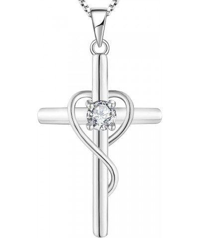 Infinity Heart Cross Necklace Sterling Silver Crucifix Pendant Gemstones Criss Jewelry for Women 04-diamond-Apr $24.20 Necklaces