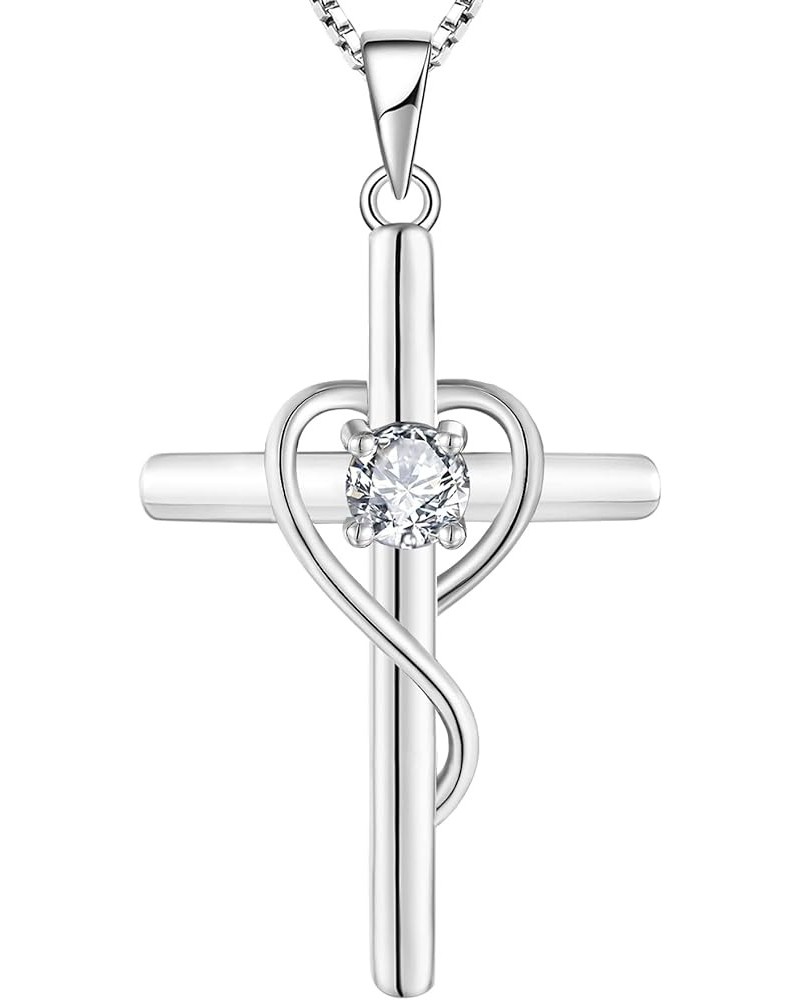 Infinity Heart Cross Necklace Sterling Silver Crucifix Pendant Gemstones Criss Jewelry for Women 04-diamond-Apr $24.20 Necklaces