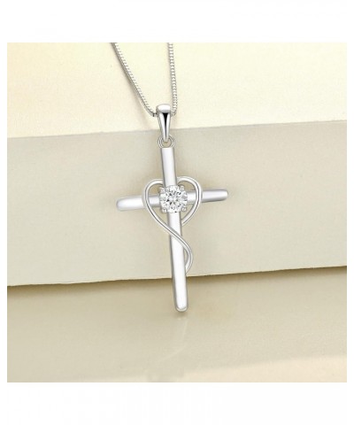 Infinity Heart Cross Necklace Sterling Silver Crucifix Pendant Gemstones Criss Jewelry for Women 04-diamond-Apr $24.20 Necklaces