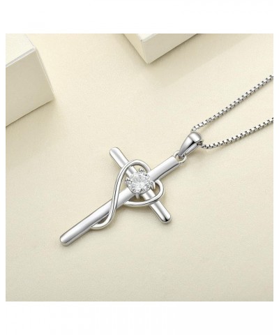 Infinity Heart Cross Necklace Sterling Silver Crucifix Pendant Gemstones Criss Jewelry for Women 04-diamond-Apr $24.20 Necklaces