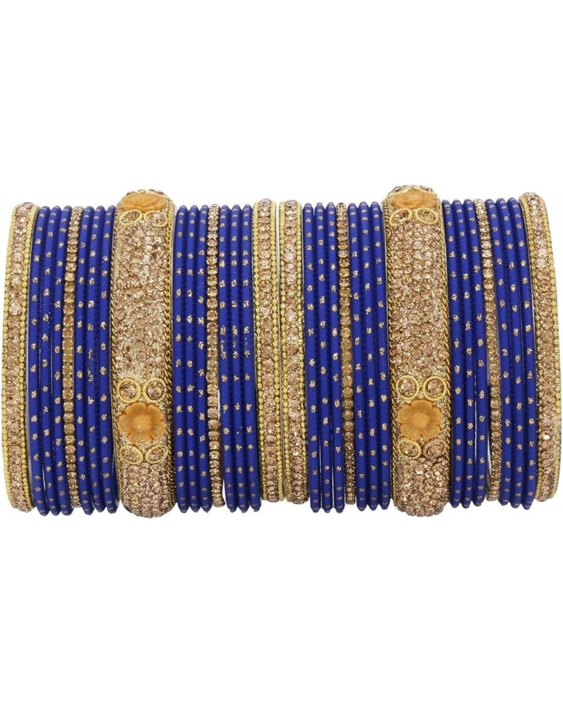 Indian Bangle Set Rhinestone CZ Crystal Wedding Bridal Metal Bangle Bracelets Jewelry Royal Blue 2-4 $17.39 Bracelets