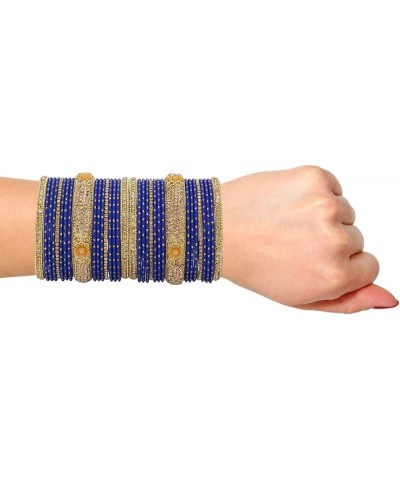 Indian Bangle Set Rhinestone CZ Crystal Wedding Bridal Metal Bangle Bracelets Jewelry Royal Blue 2-4 $17.39 Bracelets