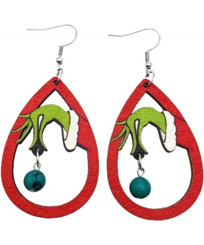 Christmas Earring Handmade Wooden Grinchmas Drop Earring Christmas Teardrop Dangle Earrings New Year Jewelry Xmas Gift for Wo...