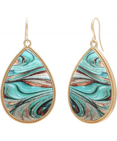 Boho Chic Wood Teardrop Statement Earrings with Multi-Patterned Design & Gold Plated Metal Frame for Women WAVE TURQ $8.09 Ea...