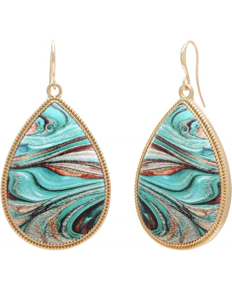 Boho Chic Wood Teardrop Statement Earrings with Multi-Patterned Design & Gold Plated Metal Frame for Women WAVE TURQ $8.09 Ea...