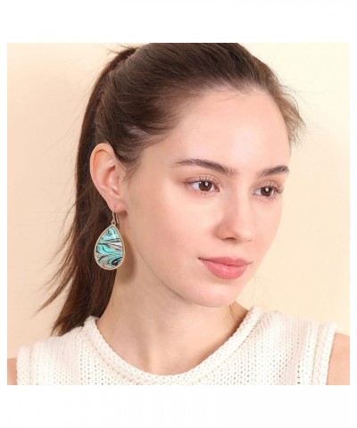 Boho Chic Wood Teardrop Statement Earrings with Multi-Patterned Design & Gold Plated Metal Frame for Women WAVE TURQ $8.09 Ea...