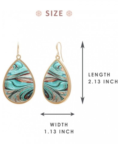 Boho Chic Wood Teardrop Statement Earrings with Multi-Patterned Design & Gold Plated Metal Frame for Women WAVE TURQ $8.09 Ea...