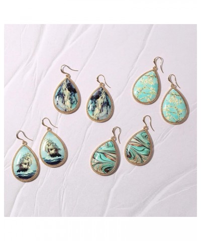 Boho Chic Wood Teardrop Statement Earrings with Multi-Patterned Design & Gold Plated Metal Frame for Women WAVE TURQ $8.09 Ea...