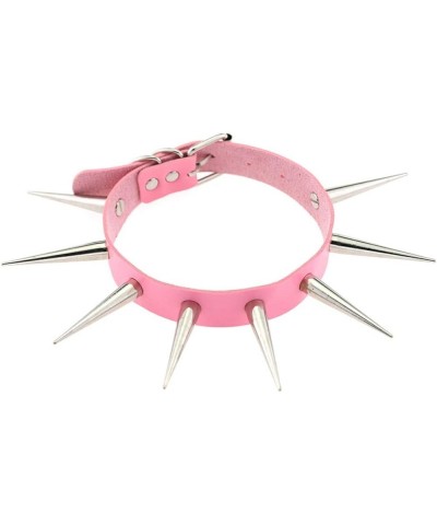 Punk Spikes Rivets Choker PU Leather Collar Neck Strap Necklace Gothic Necklace Adjustable Buckle Pink $9.61 Necklaces