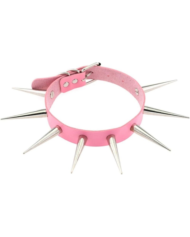 Punk Spikes Rivets Choker PU Leather Collar Neck Strap Necklace Gothic Necklace Adjustable Buckle Pink $9.61 Necklaces