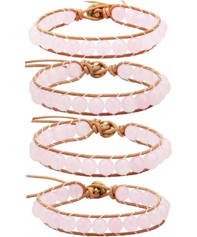 Men and Women Gemstone Leather Weave Yoga Bracelets, 7 Chakra Boho Stone Bangle Rose Quartz $12.74 Bracelets