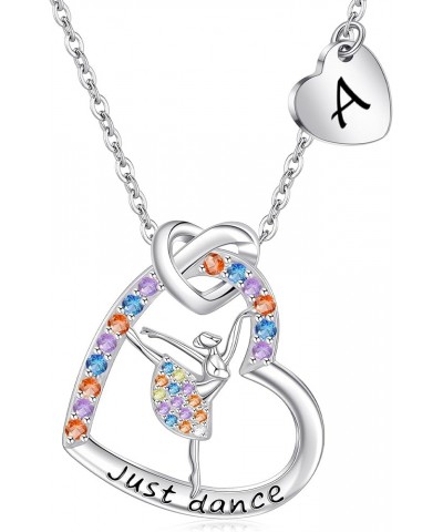 Dance Recital Necklace for Women Heart Letter Colorful CZ Ballet Necklace Jewelry 26 Alphabet Ballerina Necklace for Daughter...