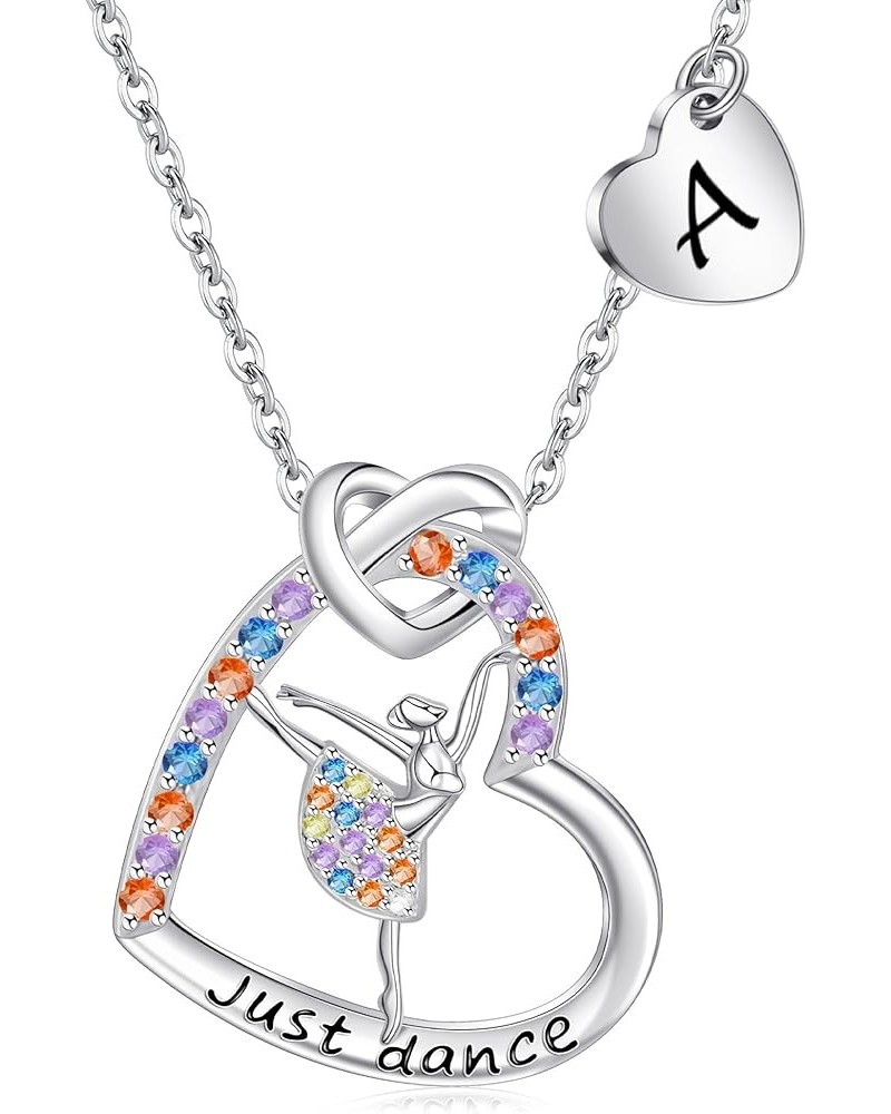 Dance Recital Necklace for Women Heart Letter Colorful CZ Ballet Necklace Jewelry 26 Alphabet Ballerina Necklace for Daughter...