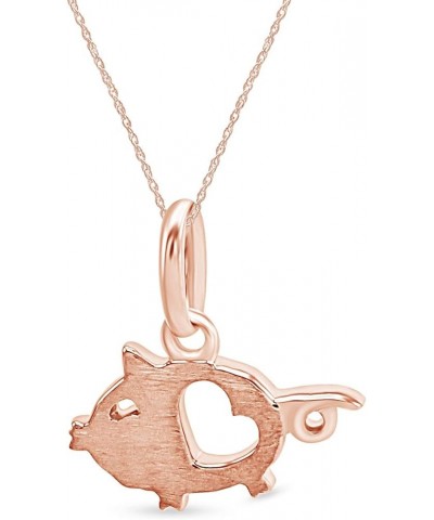 Tiny Heart Cut Out Pig Charm Pendant Necklace in 925 Sterling Silver W/18 Chain rose-gold-plated-silver $8.79 Necklaces