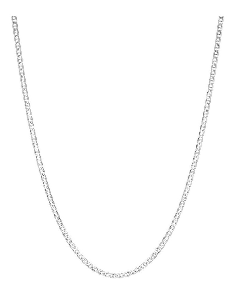 Silver Chain Link Necklace – 2mm Premium 925 Sterling Silver Necklace for Women and Men – Dainty Flat Mariner Silver Chain Ne...