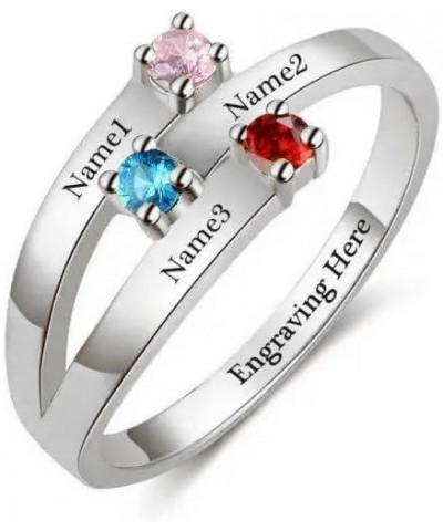 Personalized Mothers Ring with 3 Birthstones 925 Sterling Silver Custom Any Name Ring for Women Family Friend Mom Grandmother...