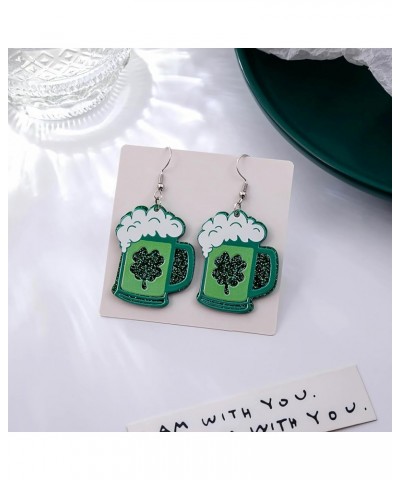 Bvanencs St Patricks Day Clover Earrings: Green Acrylic Dangle Earrings for Women - Irish Festival Gift - Four Leaf Clover Ea...