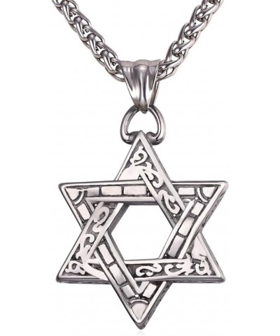 Star of David Necklace for Men Women Gold/Stainless Steel Hexagon Pendant with Cross/Ruby Stone/Classic Jewish Isael Necklace...