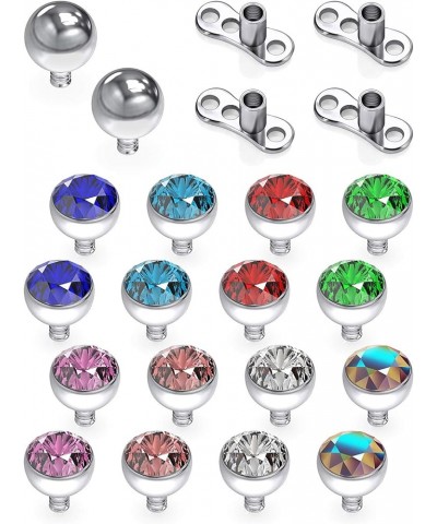 18PCS Grade 23 Titanium Dermal Anchor Tops Internally Threaded Multicolor CZ Microdermal Piercing Jewelry for Women Men 2-4mm...