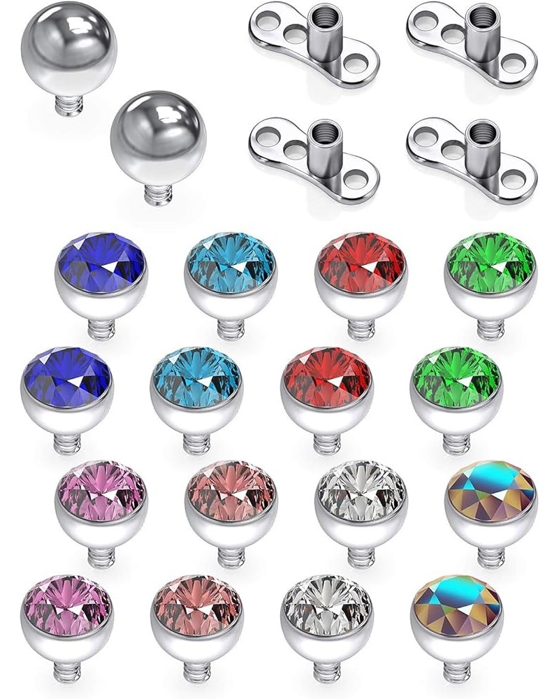 18PCS Grade 23 Titanium Dermal Anchor Tops Internally Threaded Multicolor CZ Microdermal Piercing Jewelry for Women Men 2-4mm...