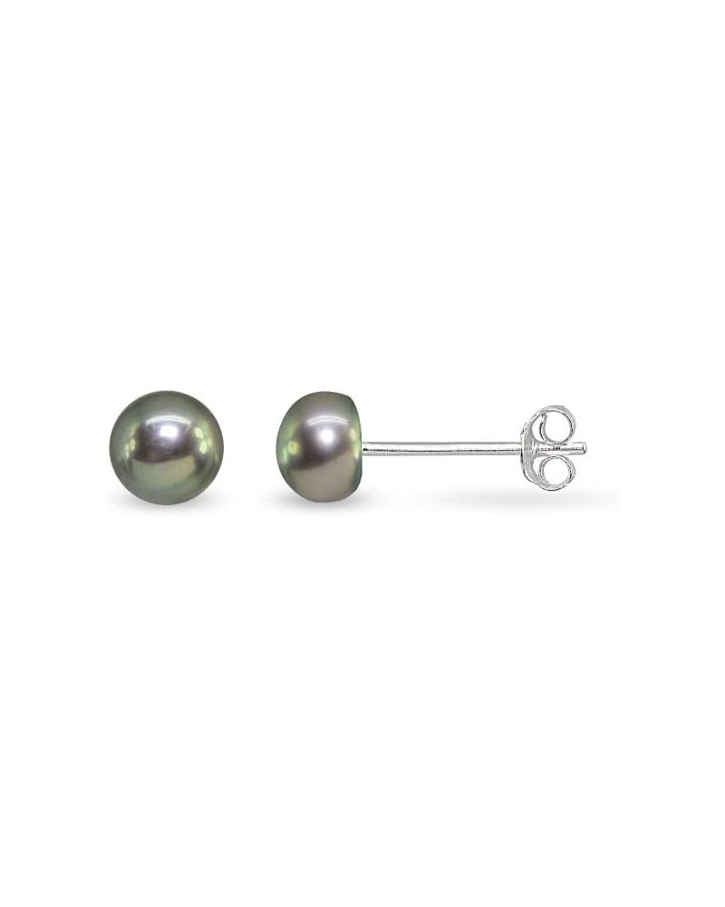 Sterling Silver Cultured Freshwater Pearl Button 5.5-6mm Stud Earrings, Color and Set Options Single Pair - Peacock $8.69 Ear...