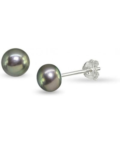 Sterling Silver Cultured Freshwater Pearl Button 5.5-6mm Stud Earrings, Color and Set Options Single Pair - Peacock $8.69 Ear...