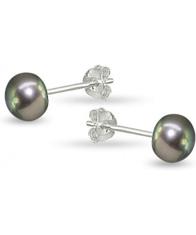 Sterling Silver Cultured Freshwater Pearl Button 5.5-6mm Stud Earrings, Color and Set Options Single Pair - Peacock $8.69 Ear...