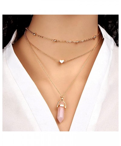 Necklace Chain for Women Girls, Necklace Hexagonal Rhomboid Faux Crystal 3 Layers Women Heart Beads All Match Choker Pendant ...