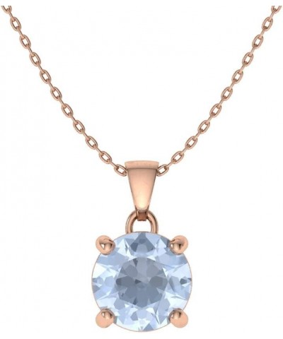 Natural and Certified Gemstone Solitaire Petite Necklace in 14k Solid Gold | 0.31 Carat Pendant with Chain Aquamarine 14K Ros...