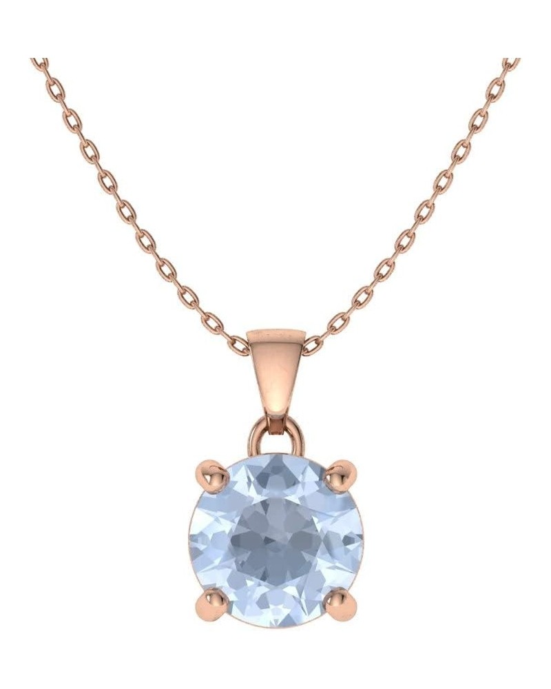 Natural and Certified Gemstone Solitaire Petite Necklace in 14k Solid Gold | 0.31 Carat Pendant with Chain Aquamarine 14K Ros...