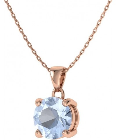 Natural and Certified Gemstone Solitaire Petite Necklace in 14k Solid Gold | 0.31 Carat Pendant with Chain Aquamarine 14K Ros...