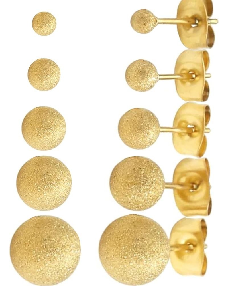 S925 Stering Silver Post 14K Yellow Gold Filled Ball Stud Earrings Set for Women Girls Men 5pairs Cartilage Piercing Studs Gi...