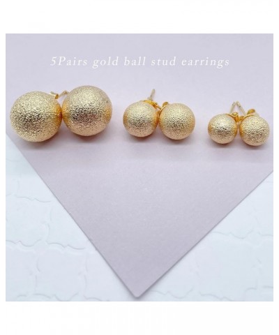 S925 Stering Silver Post 14K Yellow Gold Filled Ball Stud Earrings Set for Women Girls Men 5pairs Cartilage Piercing Studs Gi...