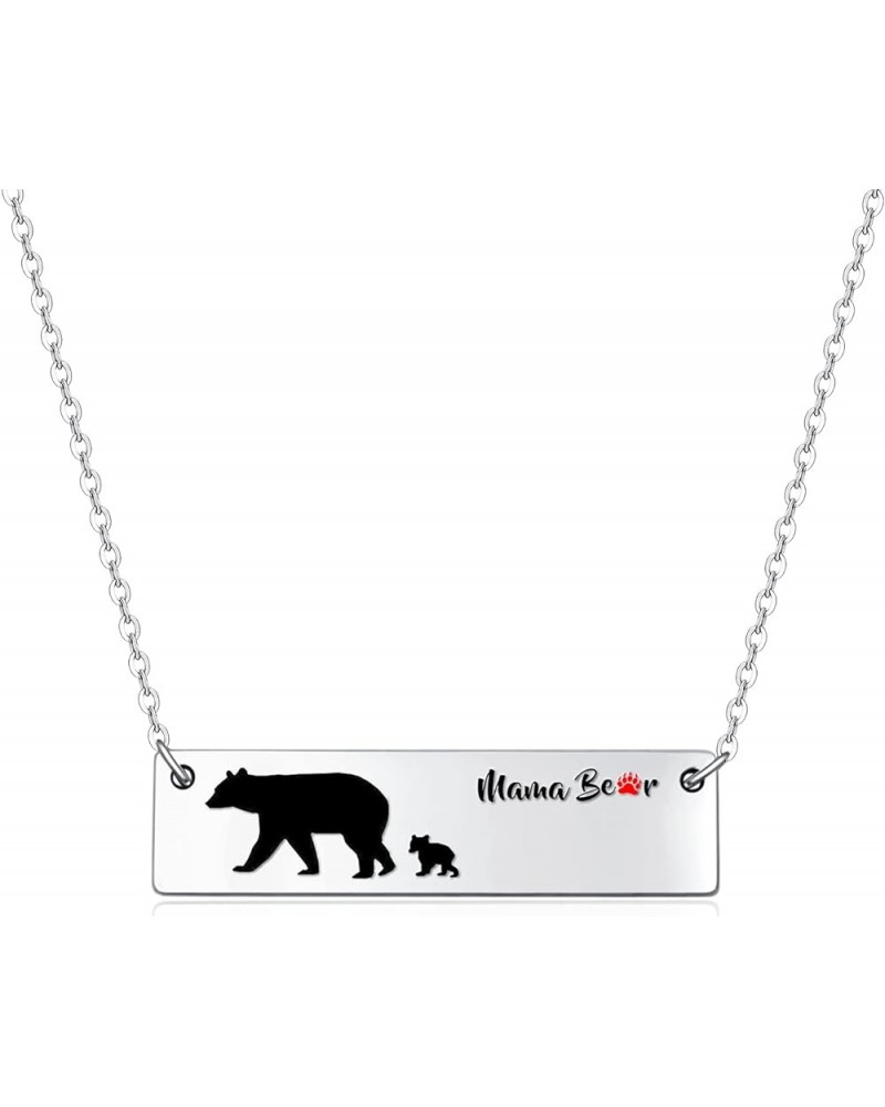 Sweet Family Mama Bear and Baby Bear Necklace Pendant Gift for Her Mom Mother Present Gift for Her Mama Bear with 1 Cub (Bar)...