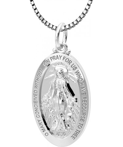 Ladies 26mm Polished 925 Sterling Silver Large Virgin Mary Pendant Necklace, 18in to 24in 24in 1.5mm Box Chain $31.04 Necklaces